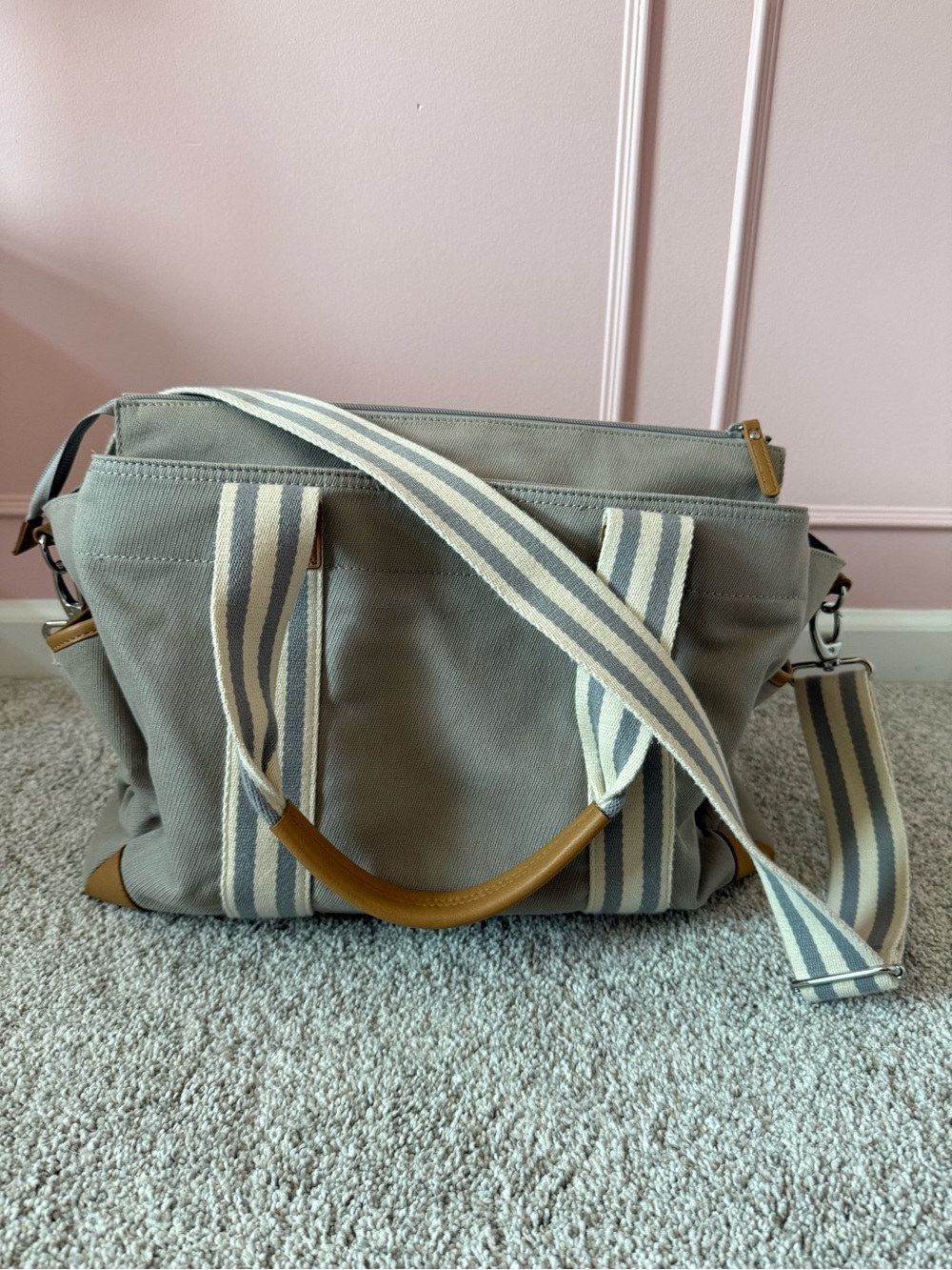 Pottery Barn Kids Canvas Crossbody Diaper Tote Bag in Light Gray